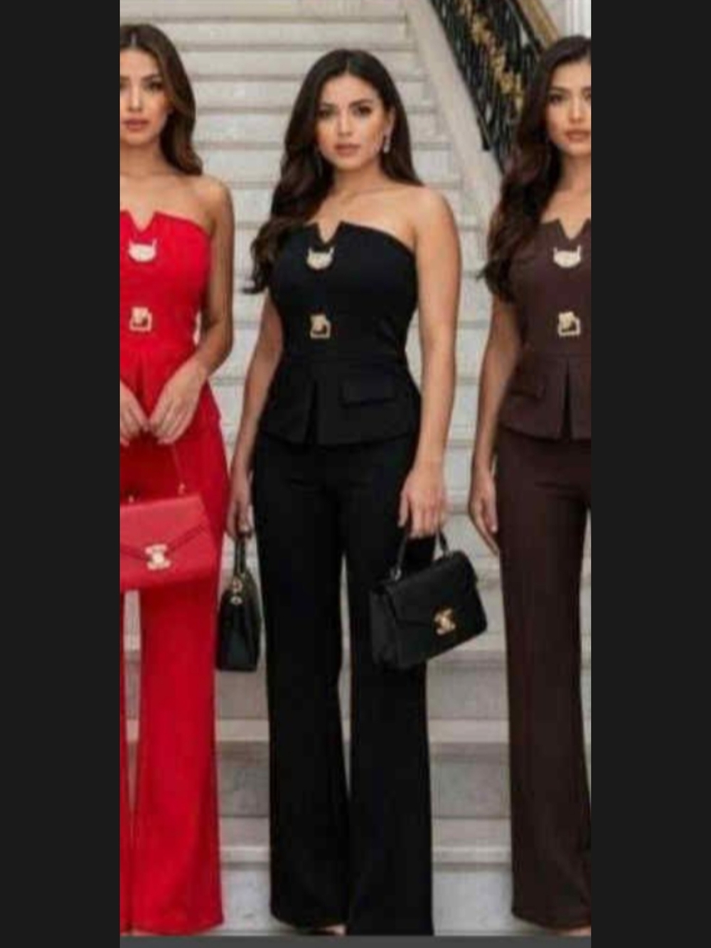 Strapless Peplum Jumpsuit with Wide Leg - Black